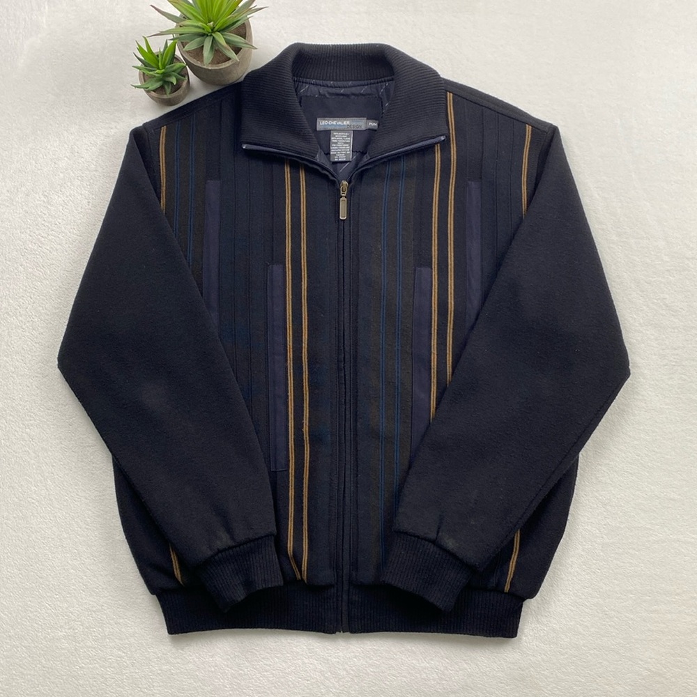 Leo Chevalier Design Retro Multi Striped Lined Collared Full Zip Sweater Jacket